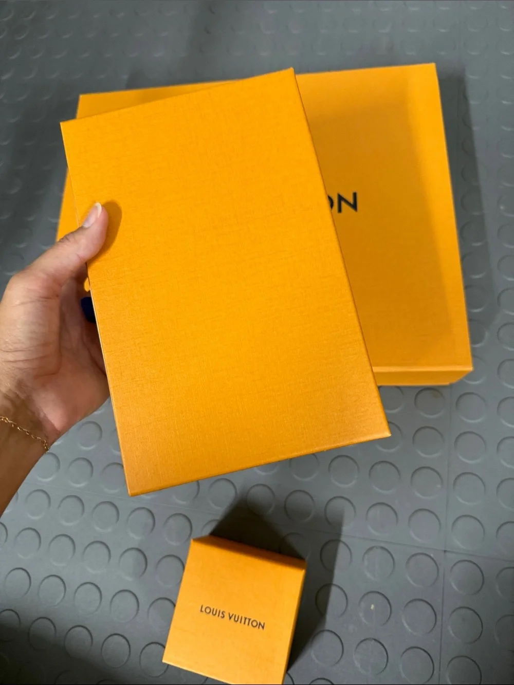 Louis Vuitton Orange Boxes with Blue Pull Tabs